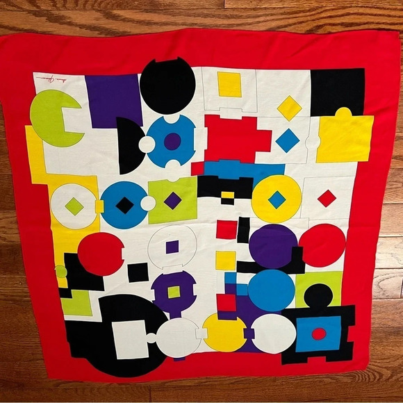 Ginnie Johansen Vintage MOD Abstract Design 33x34" Silk Scarf - Picture 1 of 6
